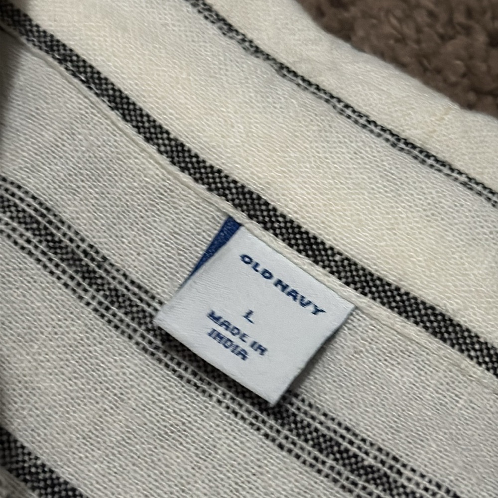 Old Navy-Sz L-Linen Button Front Dress-White & Black Stripes- - Picture 15 of 16